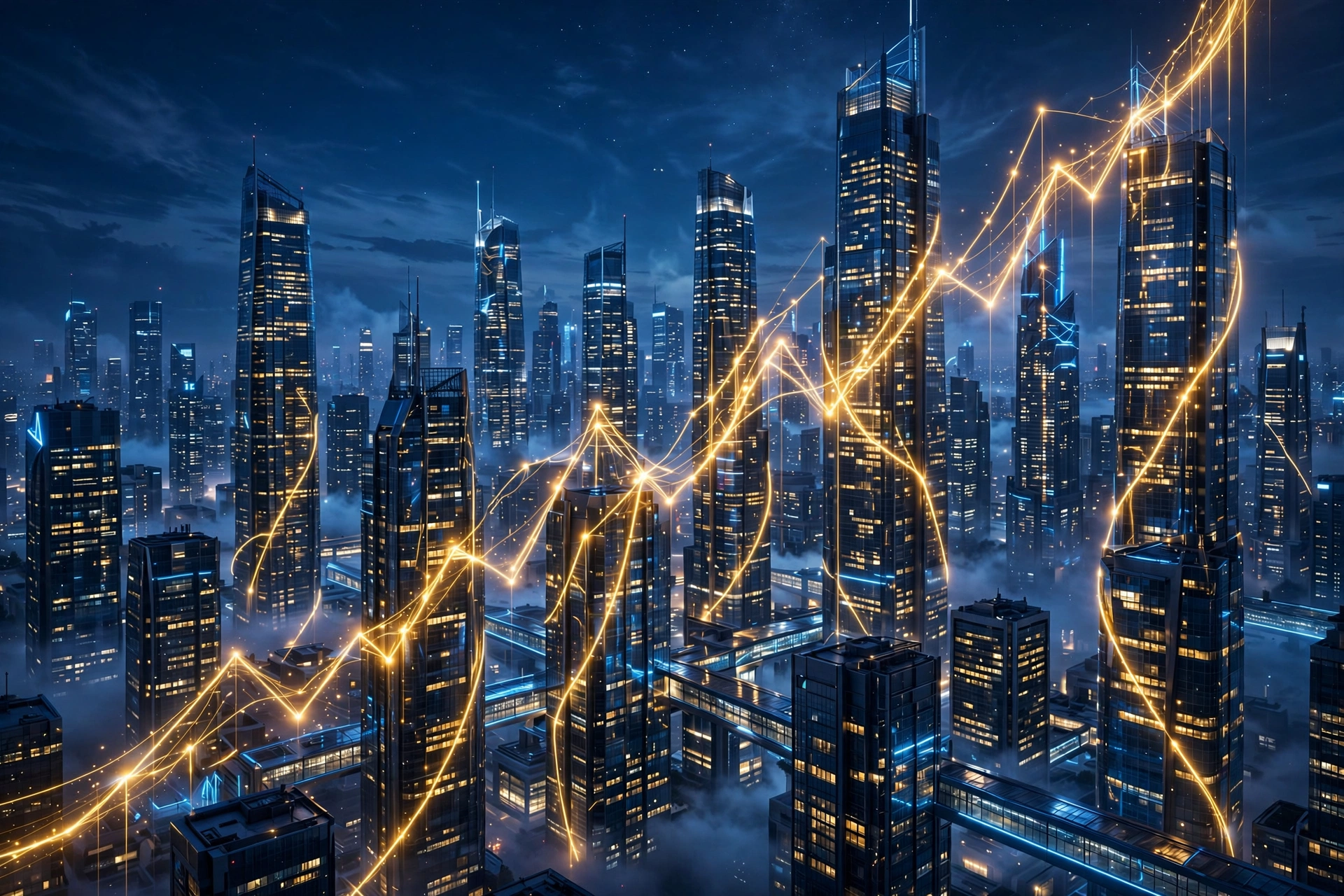 Anthropic IPO $2 trillion valuation concept: glowing stock chart rising over futuristic skyscrapers at night