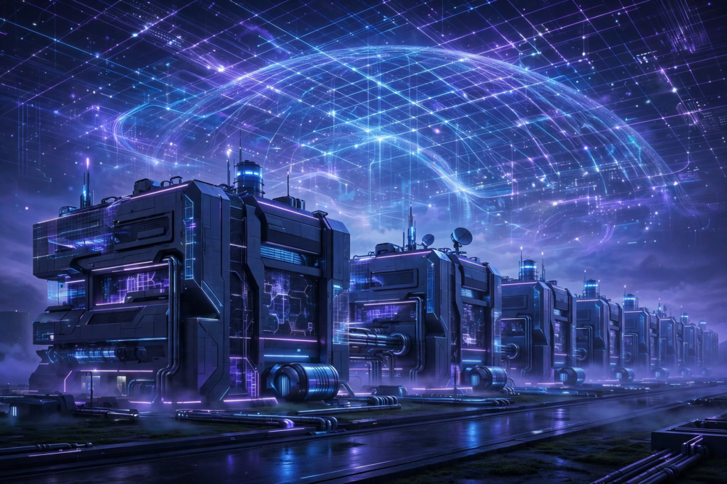 Data center skyline concept illustrating Anthropic IPO $2 trillion AI infrastructure scale