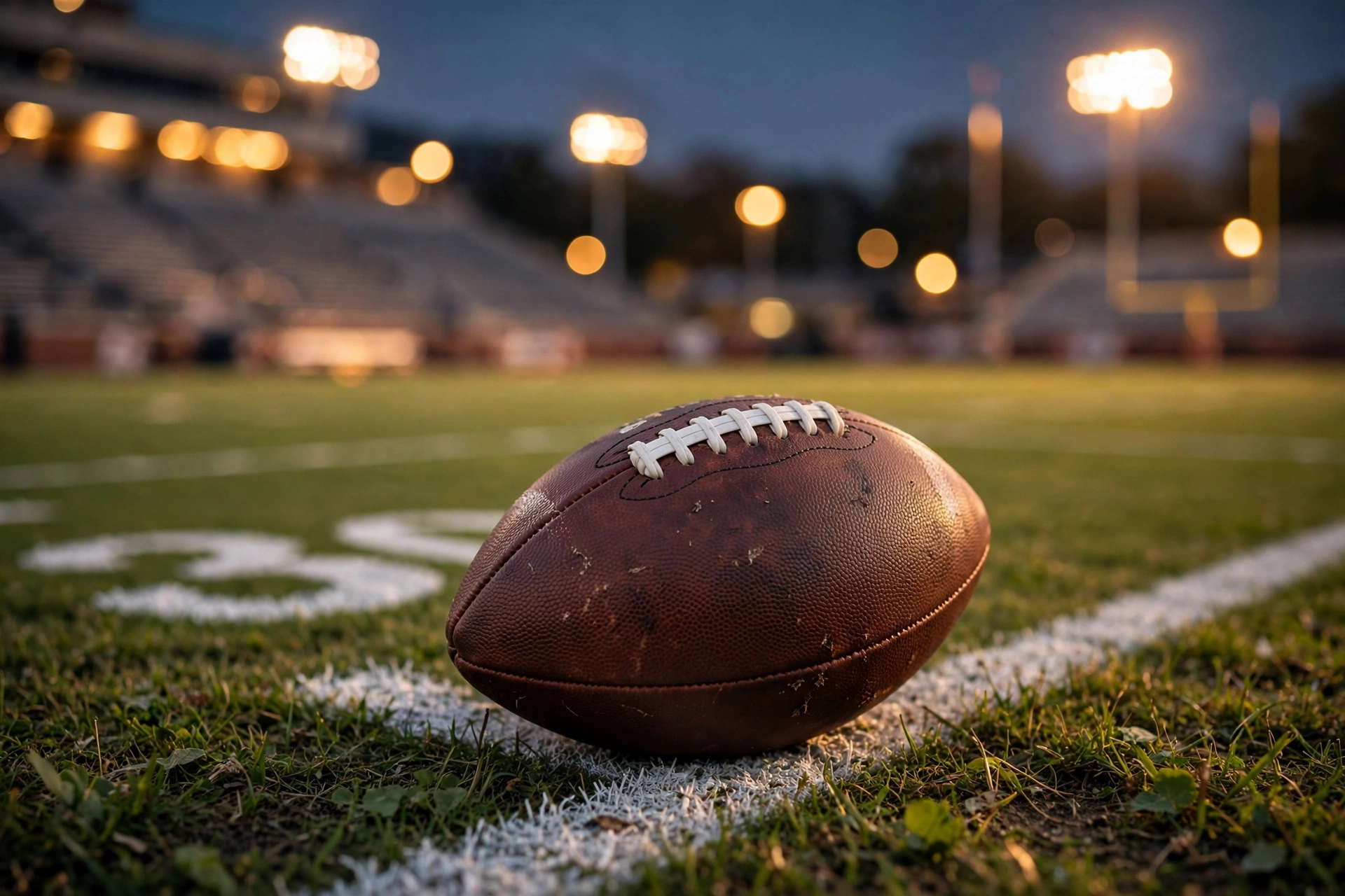 A football resting on yard lines at dusk, illustrating the AP Top 25 poll shake-up