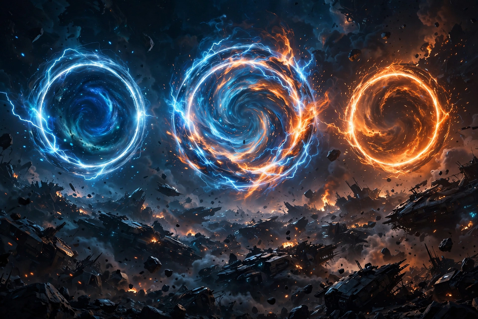 Glowing portal rings over a cosmic battlefield, illustrating the Avengers Endgame Encore box office re-release