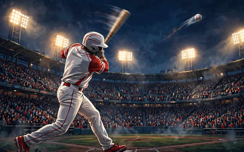 Baseball player hitting a three-run home run in the Braves Phillies wild card Game 1 at a packed stadium