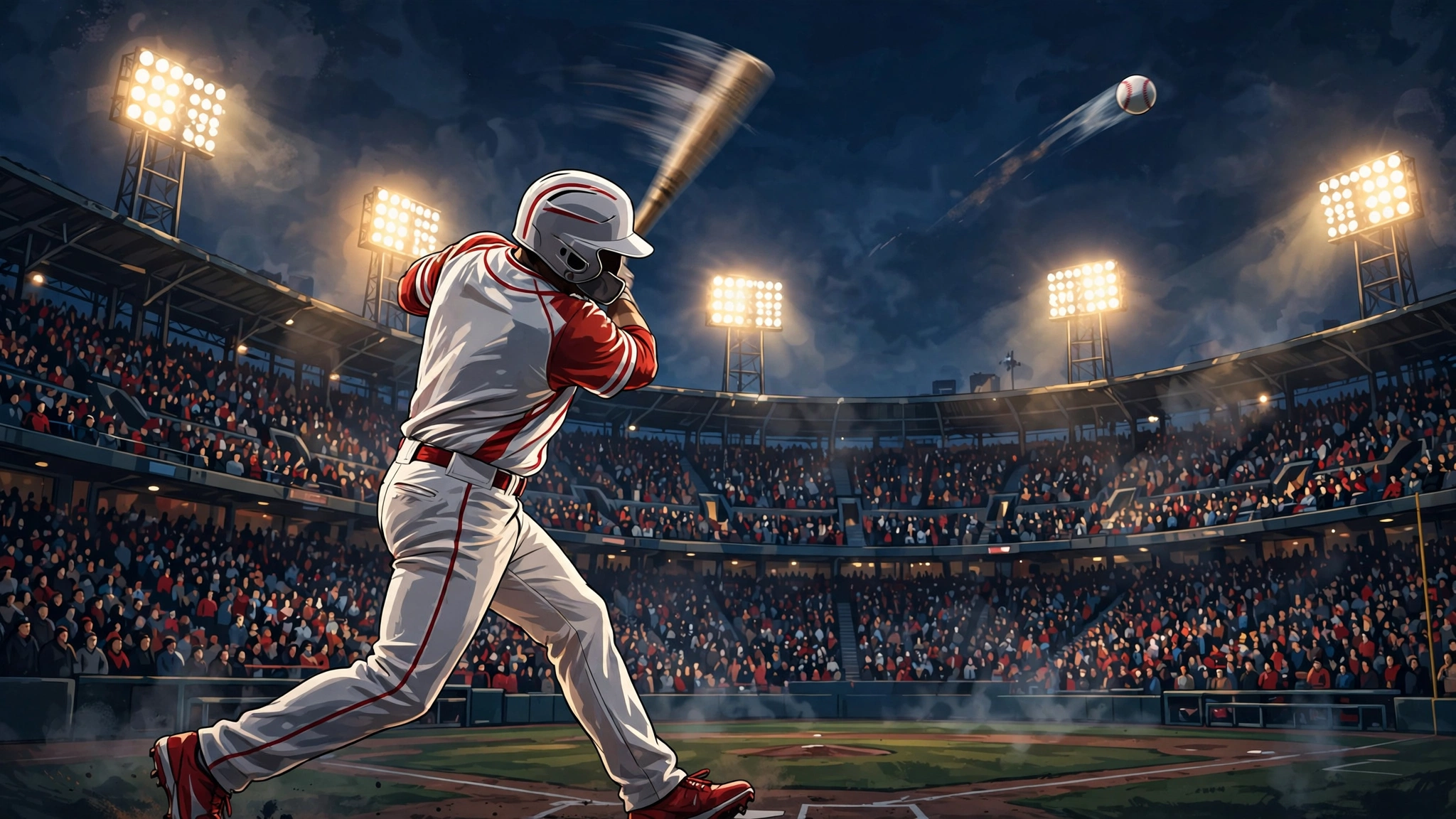 Baseball player hitting a three-run home run in the Braves Phillies wild card Game 1 at a packed stadium