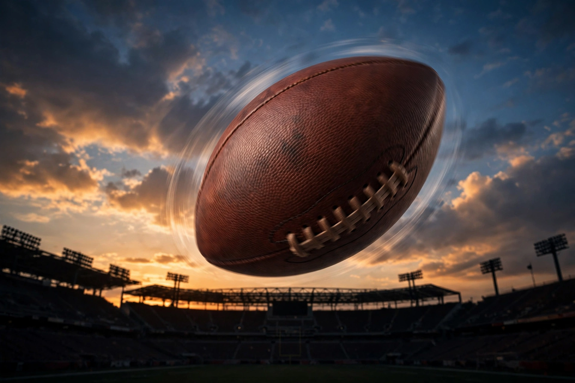 A football spiraling through the evening sky above the stadium in the Brock Purdy 49ers Cardinals 36-30 week 4 game