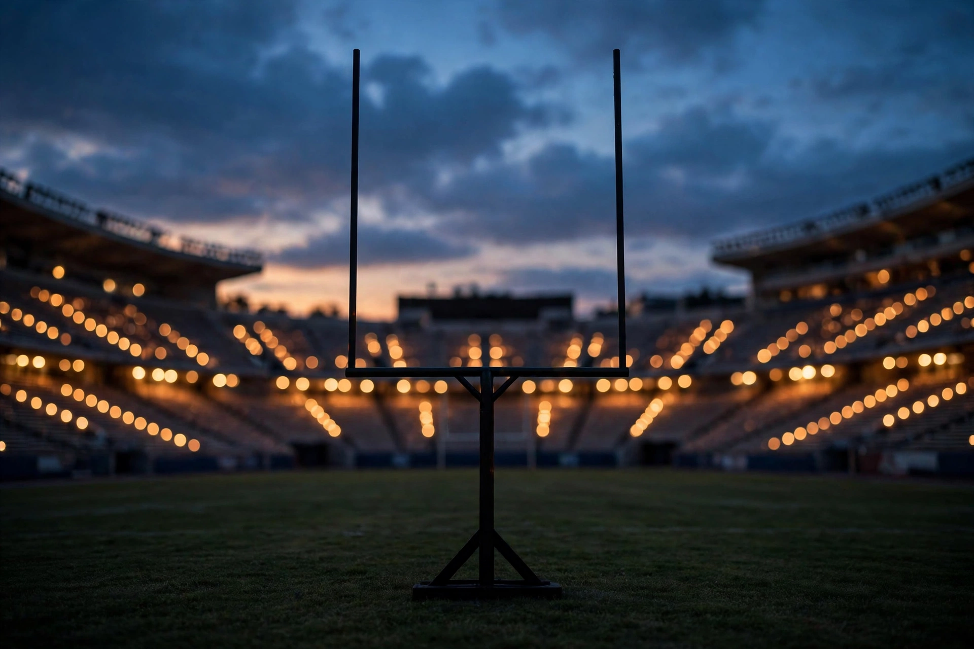 Goalposts silhouetted at dusk as the Brock Purdy 49ers Cardinals 36-30 week 4 battle went down to the wire