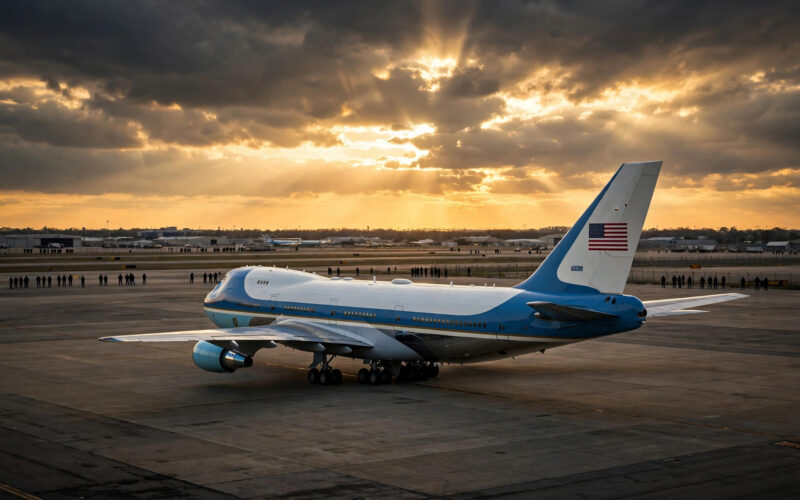 CNN Air Force One press credentials battle — Air Force One on the tarmac at golden hour