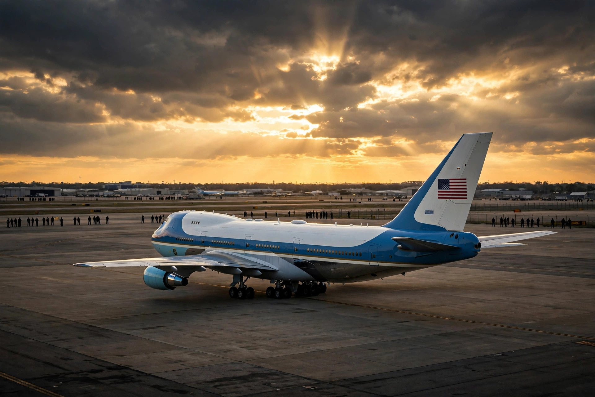 CNN Air Force One press credentials battle — Air Force One on the tarmac at golden hour