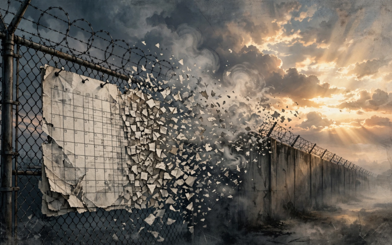 Diddy release date 2028: prison fence and calendar countdown, symbolic illustration