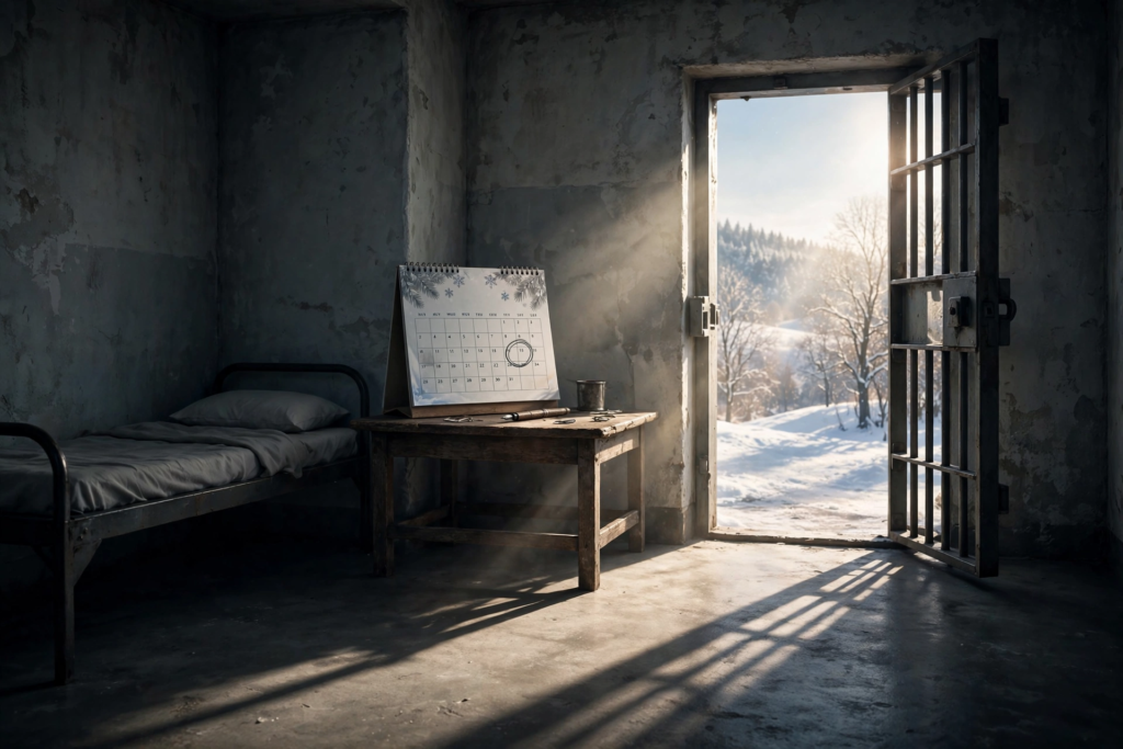 Countdown calendar concept illustration marking Diddy's projected release date in January 2028