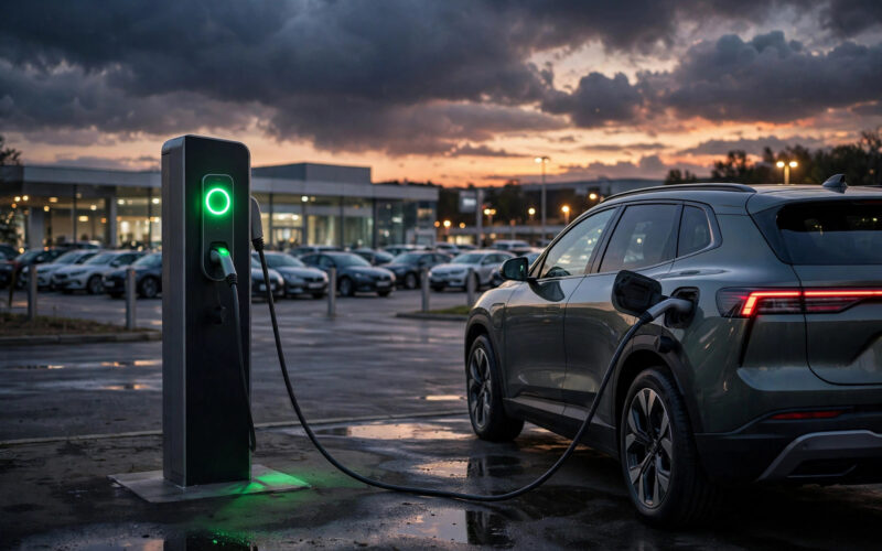 Electric car charging at dusk as the ev tax credit expires september 30 deadline approaches