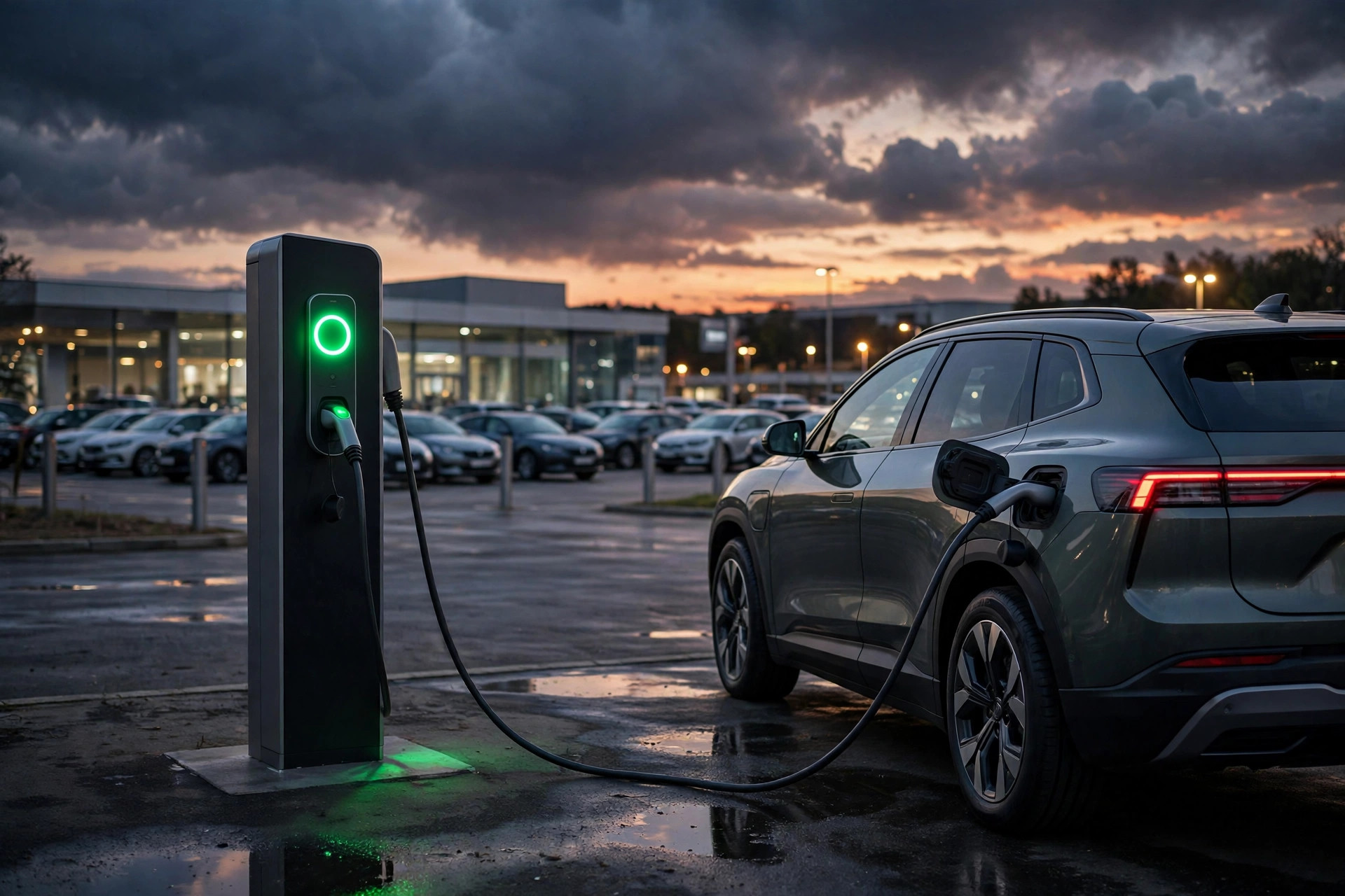 Electric car charging at dusk as the ev tax credit expires september 30 deadline approaches