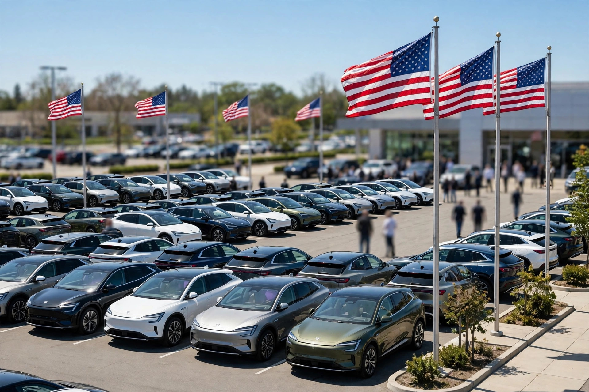 Dealership lot full of electric SUVs amid the pre-deadline buying rush