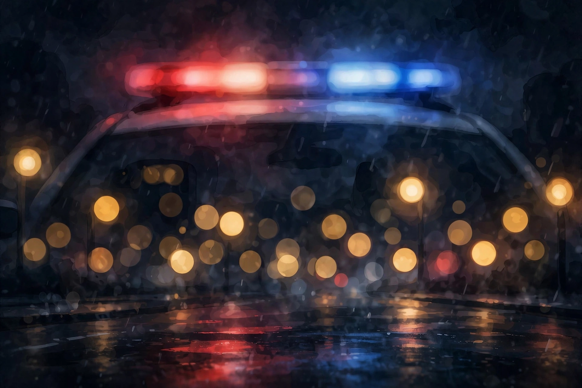 Police cruiser lights glowing red and blue at night, illustrating the Gottmik DUI arrest Burbank Drag Race story