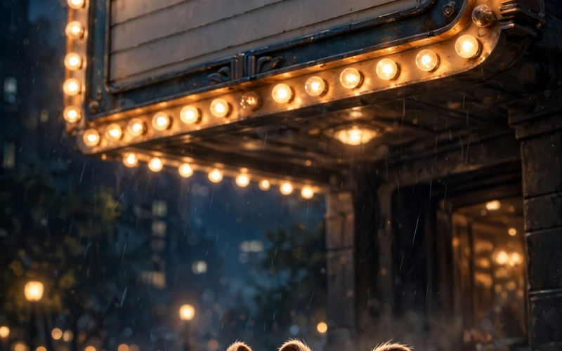 Gremlins 3 release date delayed — cute fuzzy creatures with glowing cinema marquee lights