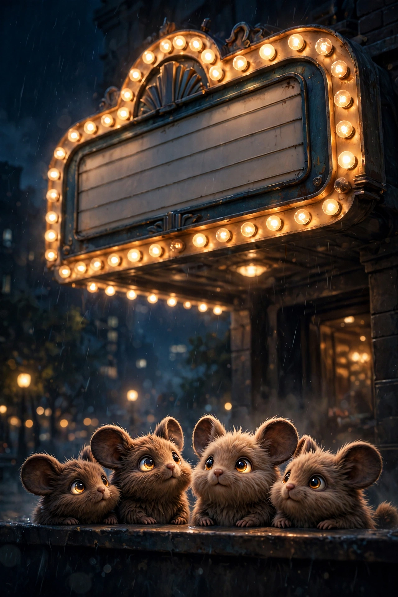 Gremlins 3 release date delayed — cute fuzzy creatures with glowing cinema marquee lights