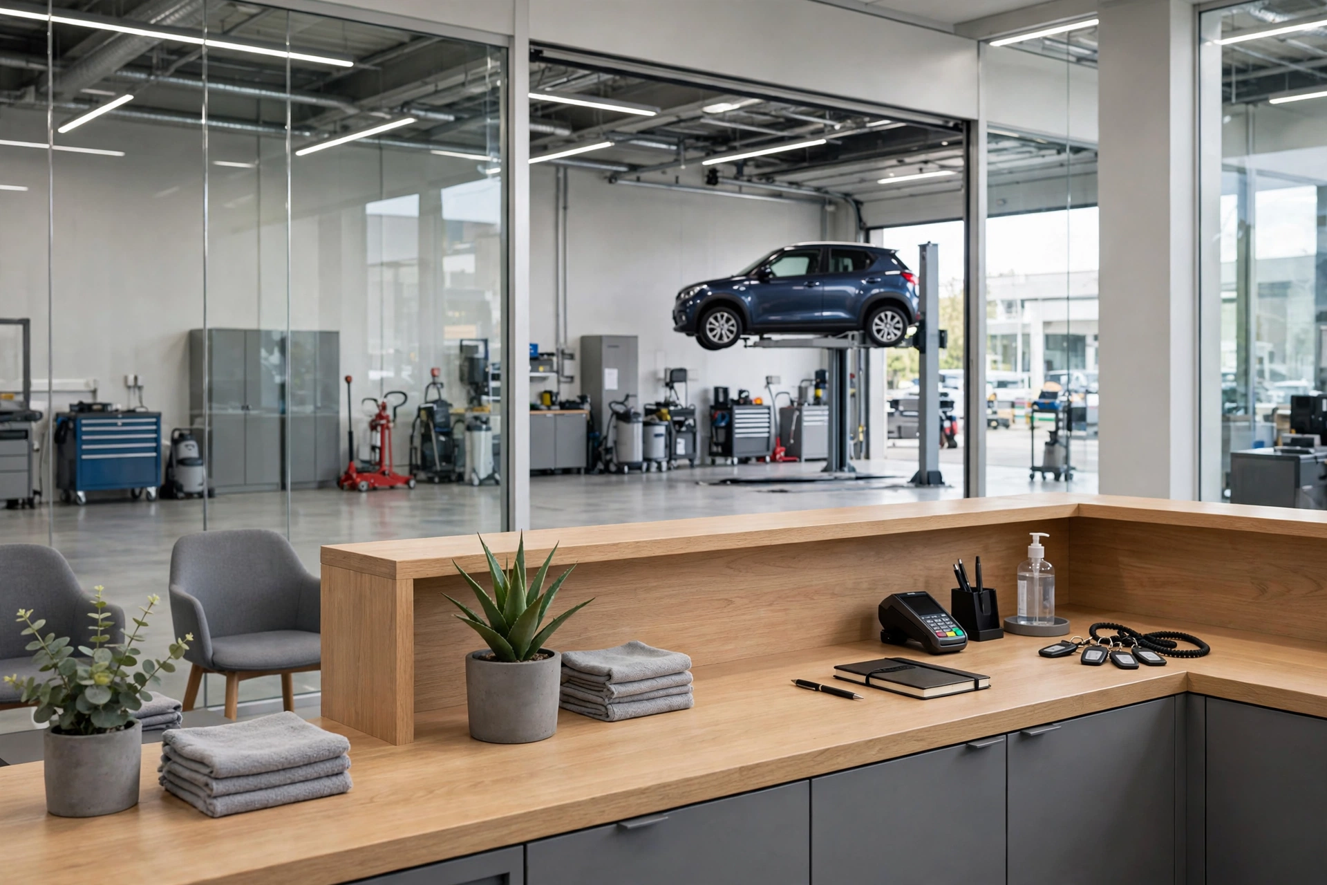 Hyundai Kona recall seatbelt — SUV in a dealer service bay awaiting the free seatbelt repair