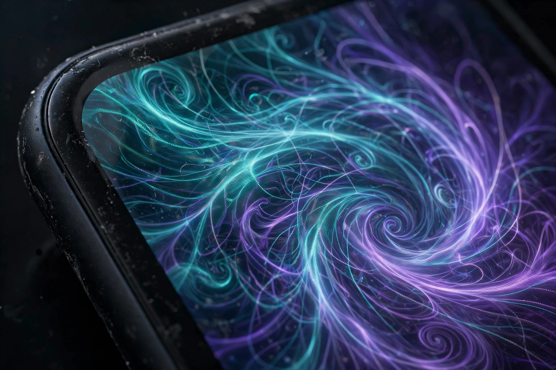 Close-up of a smartphone screen with an abstract neural gradient, iOS 27 Siri AI on-device processing