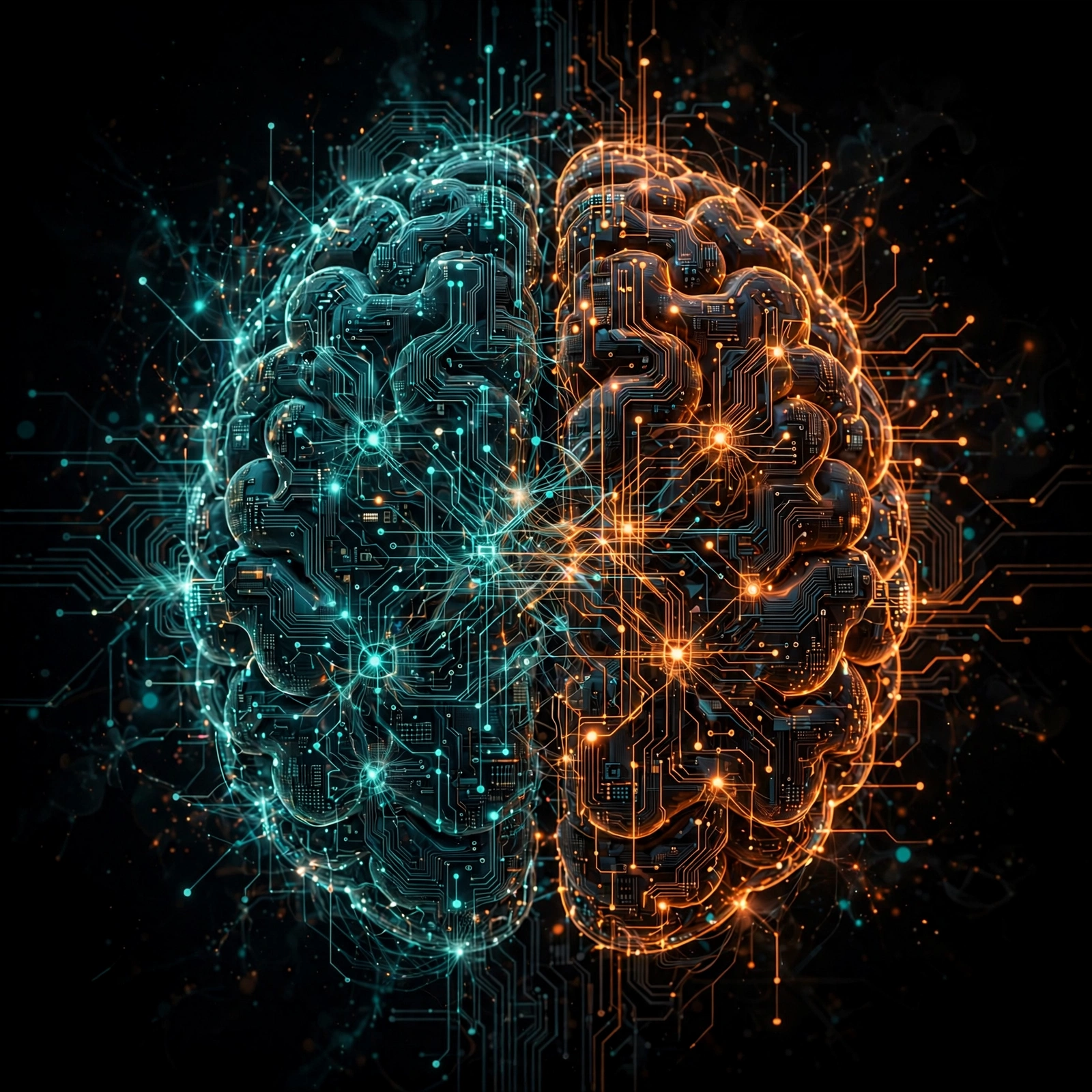 Abstract digital brain made of glowing circuit lines, representing iOS 27 Siri AI capabilities