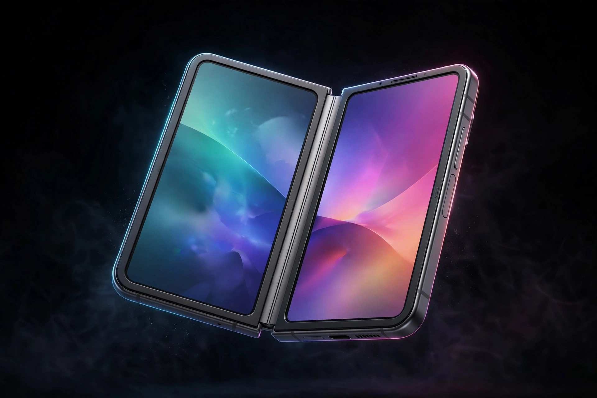 The iPhone Duo foldable half-open like a book with the $1,999 price and October 23 release date