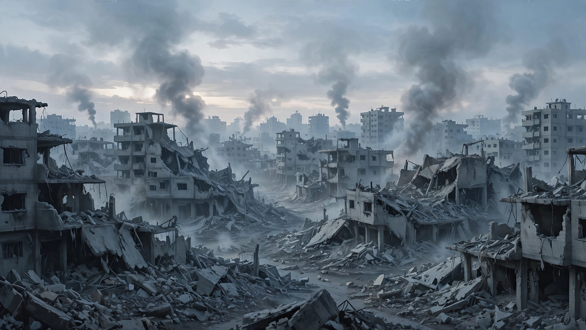 Gaza airstrike aftermath — damaged city buildings under smoke from the strike that killed Hamas commander Izz al-Din Al-Beik