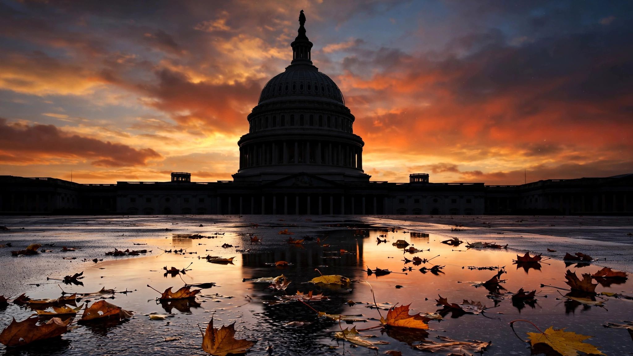 AI-composed scene of the US Capitol dome at dusk symbolizing the Trump counterterrorism funds ruling ahead of the midterms