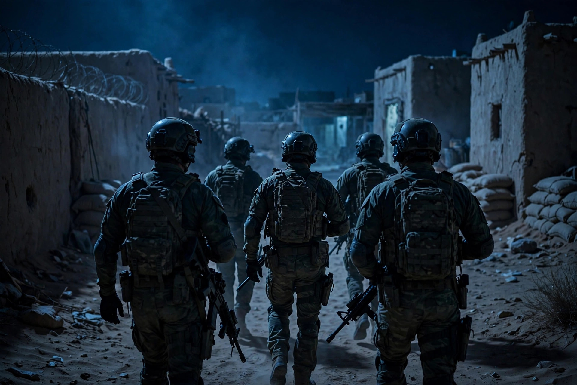 Lioness season 3 finale: special operations team silhouettes moving through a desert compound at night