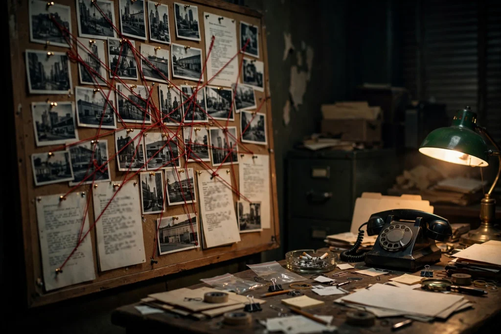 FBI investigation board in the Unabomber Netflix film