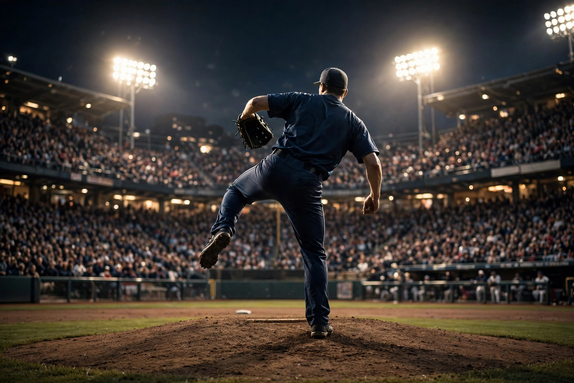 MLB wild card Game 1 — pitcher on the mound under bright stadium lights at night