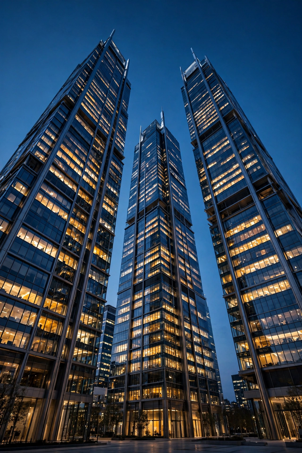 Modern corporate skyscraper at dusk representing Nvidia's $150 billion buyback confidence