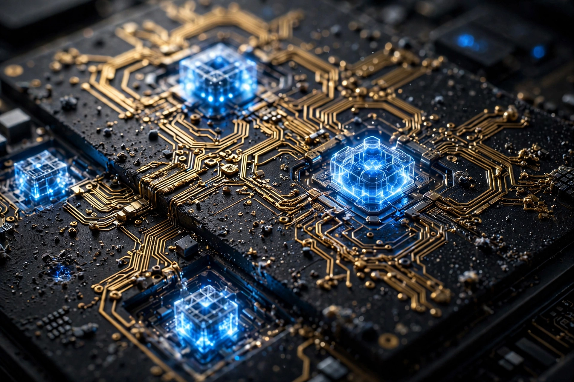 Nvidia RTX PRO 5500 China: macro art of a futuristic GPU chip with glowing cores