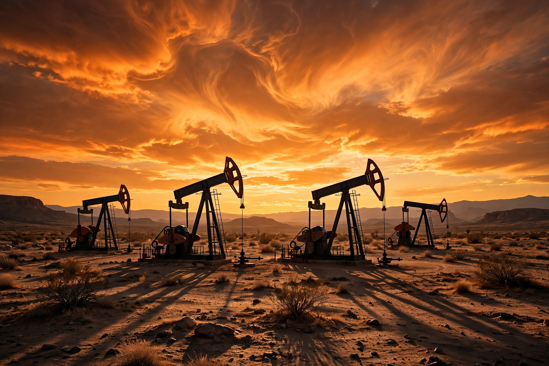Oil pumpjacks at sunset illustrating the Brent crude oil price diesel record high today on the Iran standoff
