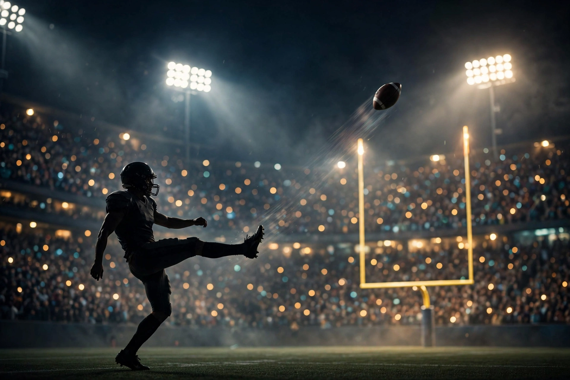Ravens Cowboys Rio game — kicker silhouette drilling a walk-off field goal under stadium lights