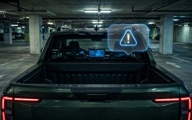 Rivian recall — electric pickup truck with backup camera notification glitch on dashboard screen