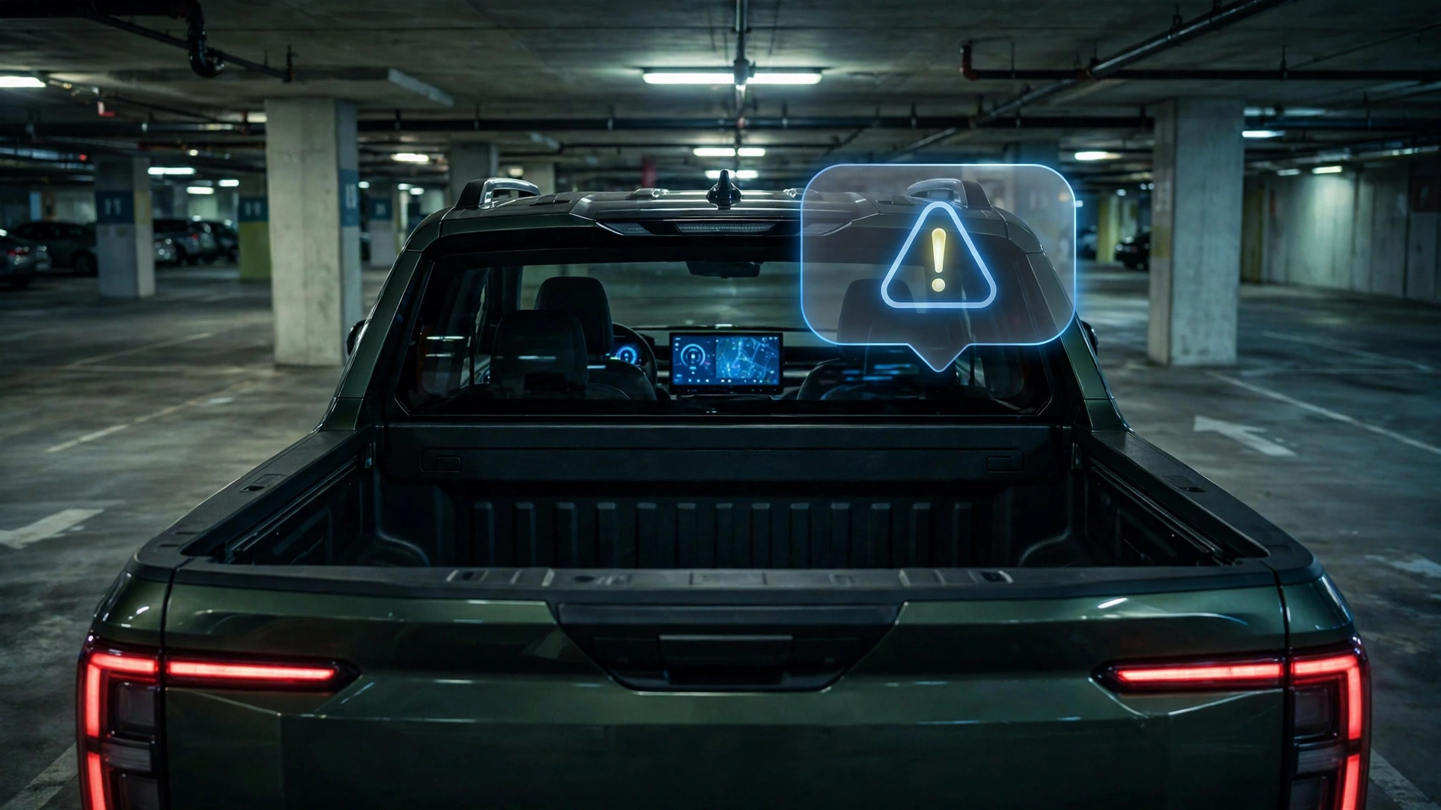 Rivian recall — electric pickup truck with backup camera notification glitch on dashboard screen