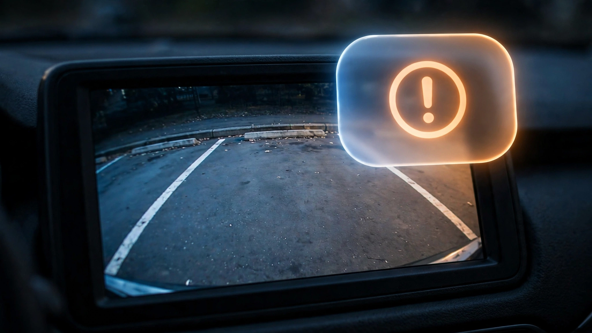 Rivian recall — close-up of infotainment screen with software alert overlapping the backup camera image