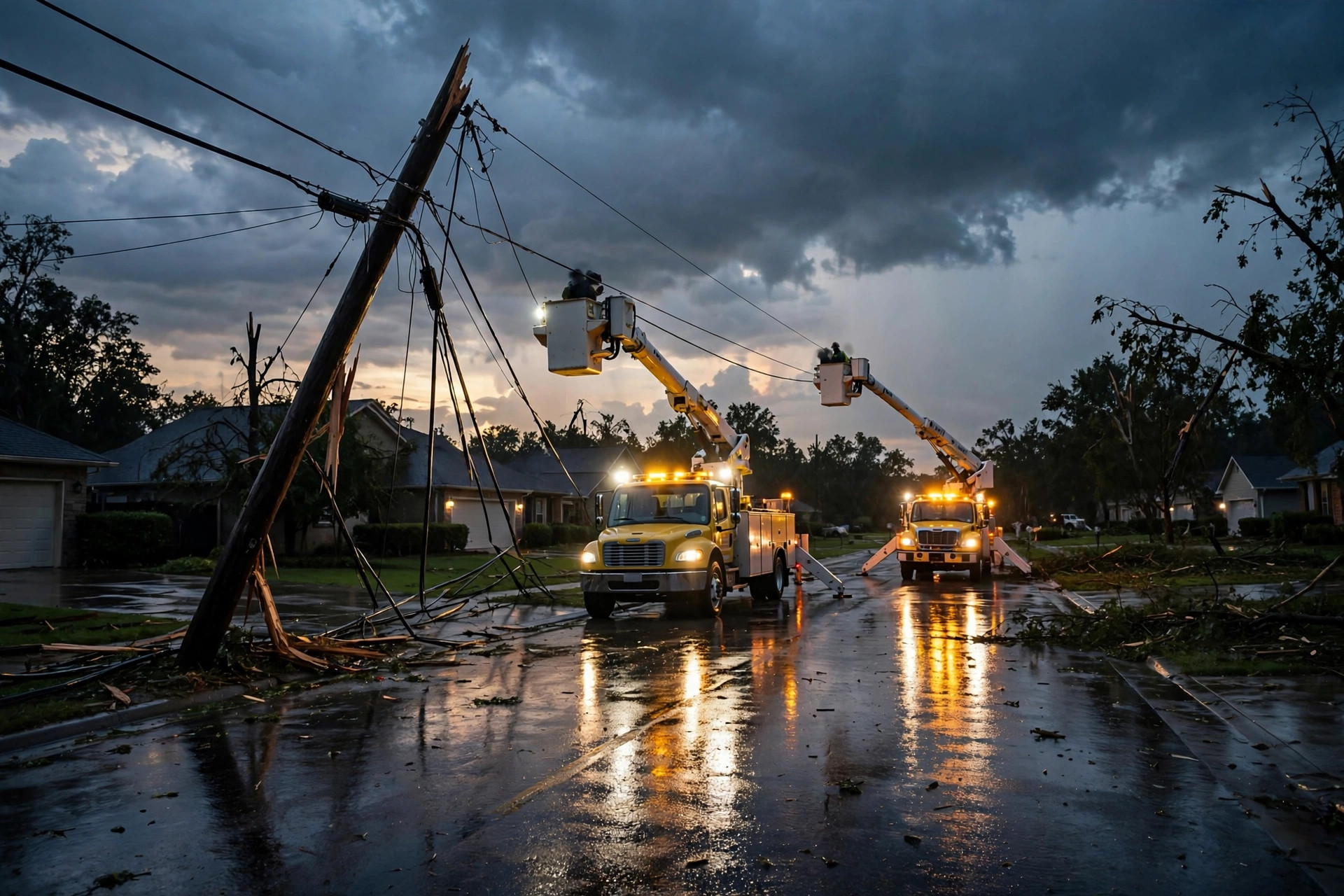 Utility crews restoring power lines after the September 2026 noreaster