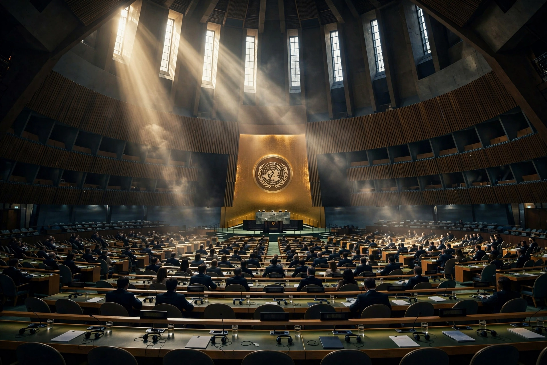 UN General Assembly hall interior as South Korea demands a Ukraine apology over the North Korean POW transfer disclosure