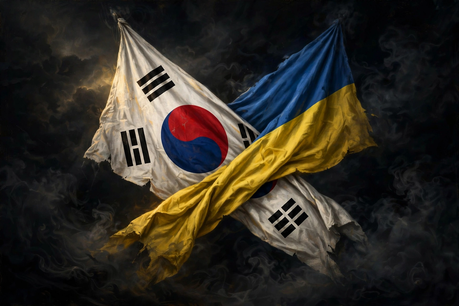 South Korean and Ukrainian flags crossed in a symbolic illustration of the North Korean POW apology dispute