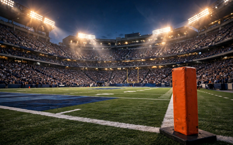 Travis Hunter first interception — night end zone scene at an NFL stadium