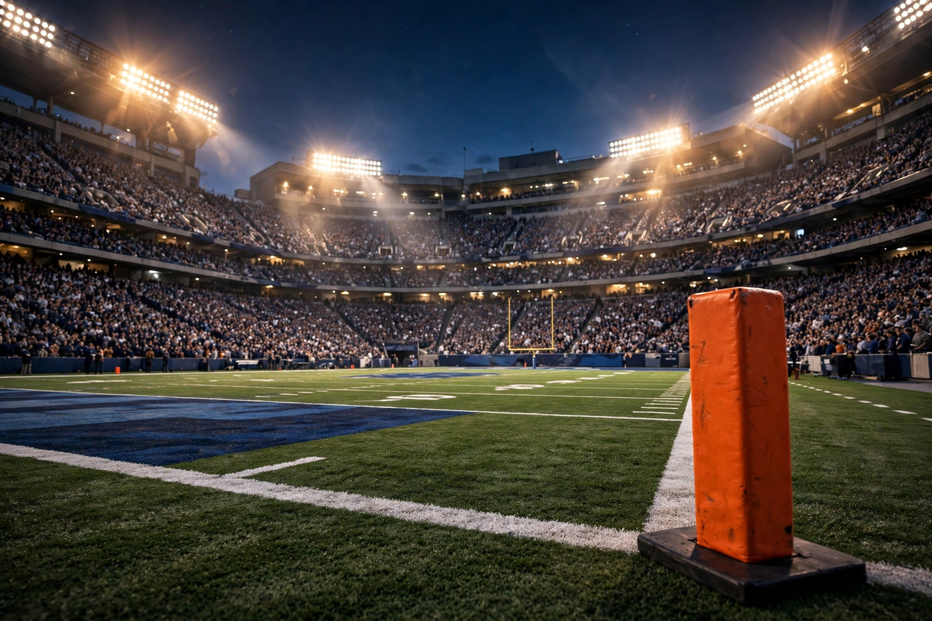 Travis Hunter first interception — night end zone scene at an NFL stadium