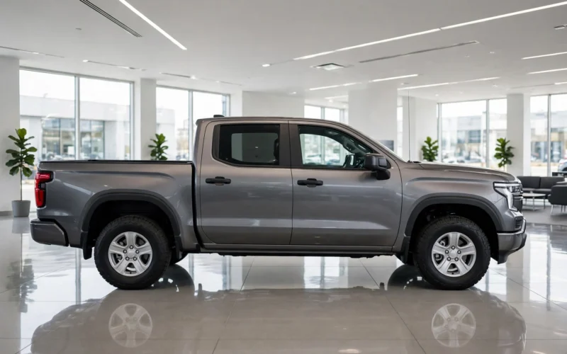 New pickup truck on a showroom floor, Trump fuel efficiency rules rollback for automakers