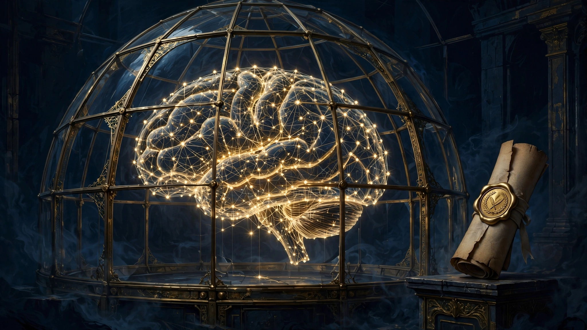 Stylized image of artificial intelligence networks under the Trump Super Intelligence accord framework