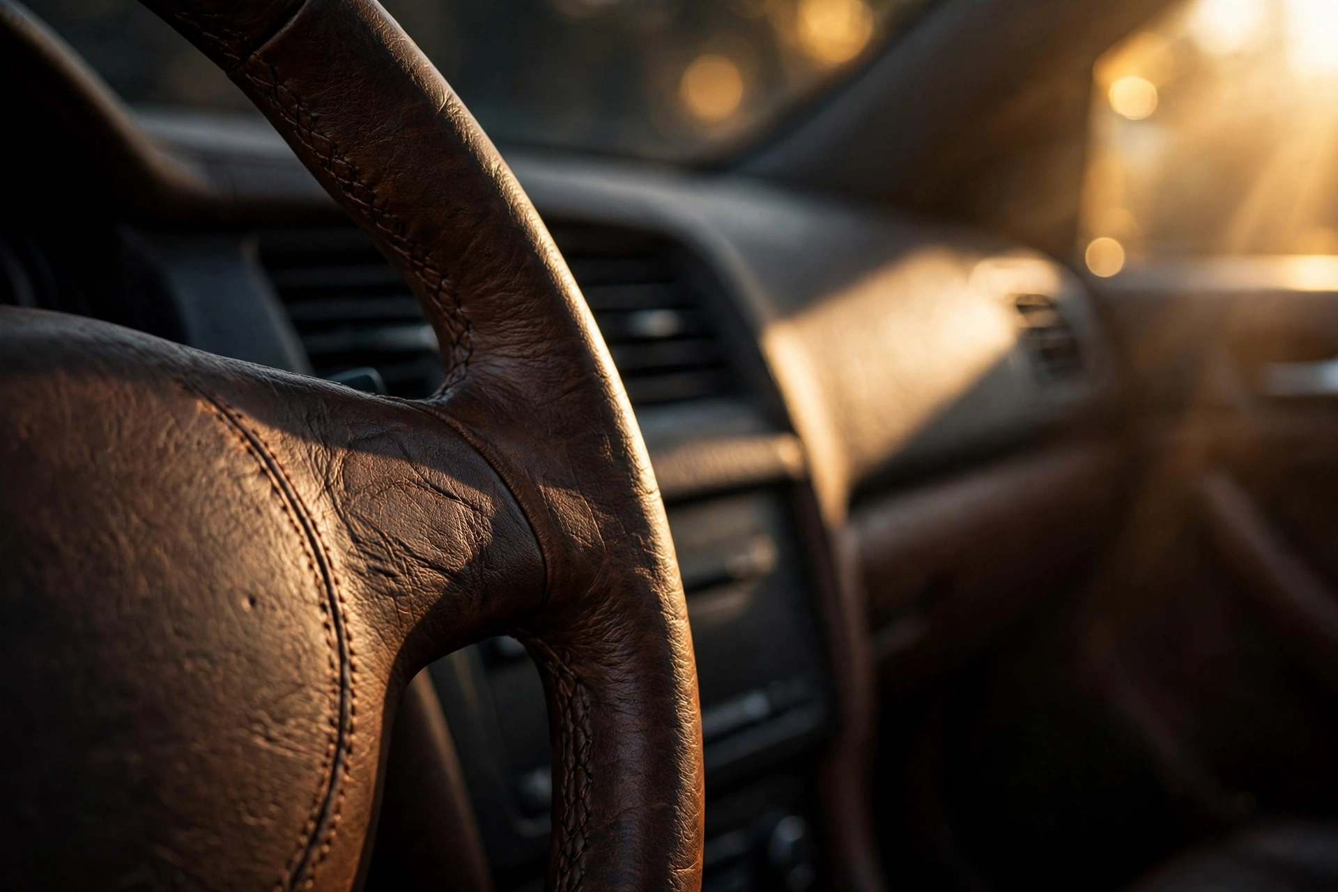 Close-up of a car steering wheel and column illustrating the Volkswagen recall steering defect