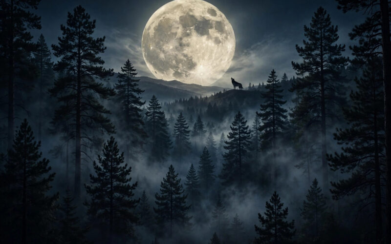 Full moon over a dark forest illustrating the new werwulf trailer and Robert Eggers' Christmas horror film