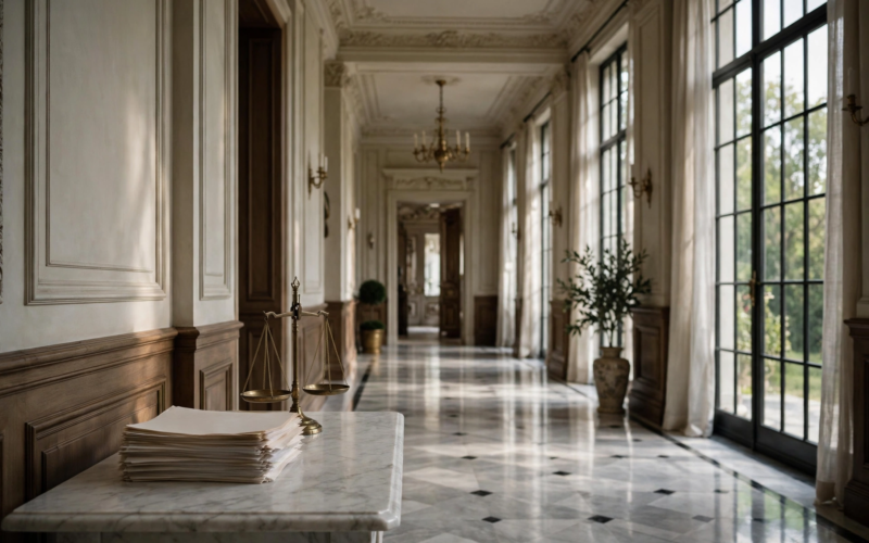 Elegant mansion interior with legal documents symbolizing the Wladimir Klitschko guardianship of Kaya's estate