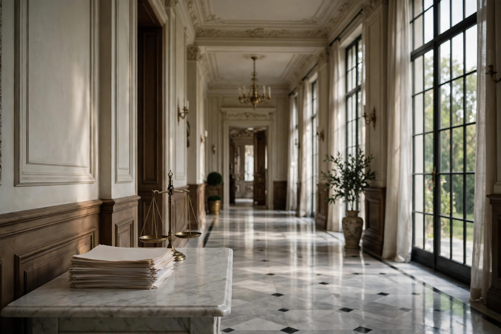 Elegant mansion interior with legal documents symbolizing the Wladimir Klitschko guardianship of Kaya's estate