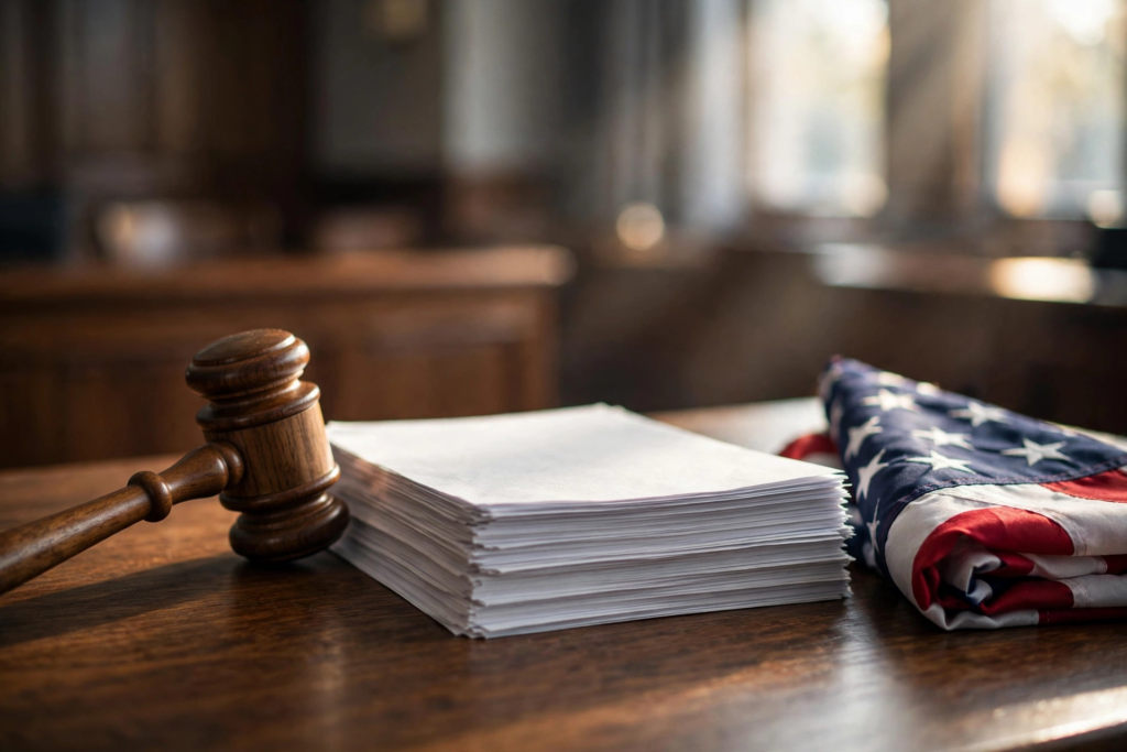 Legal documents and a judge's gavel representing the Wladimir Klitschko guardianship petition
