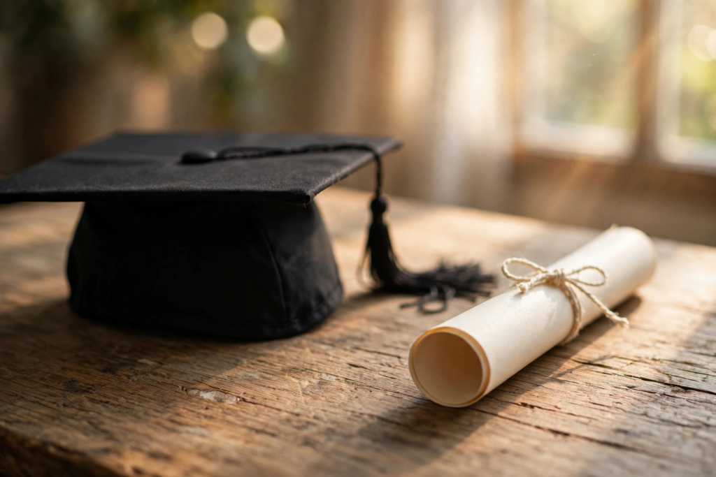 Graduation cap and diploma symbolizing Zahara Jolie's Spelman College graduation