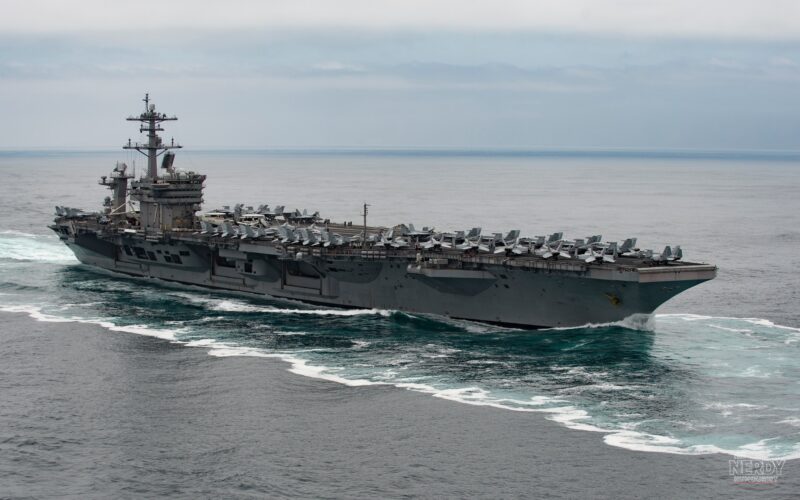 USS Theodore Roosevelt aircraft carrier underway at sea, amid the US Iran war aircraft carrier deployment to the Middle East