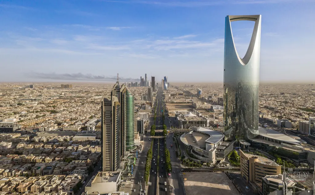 Riyadh skyline with Kingdom Tower — US staff leave Saudi Arabia