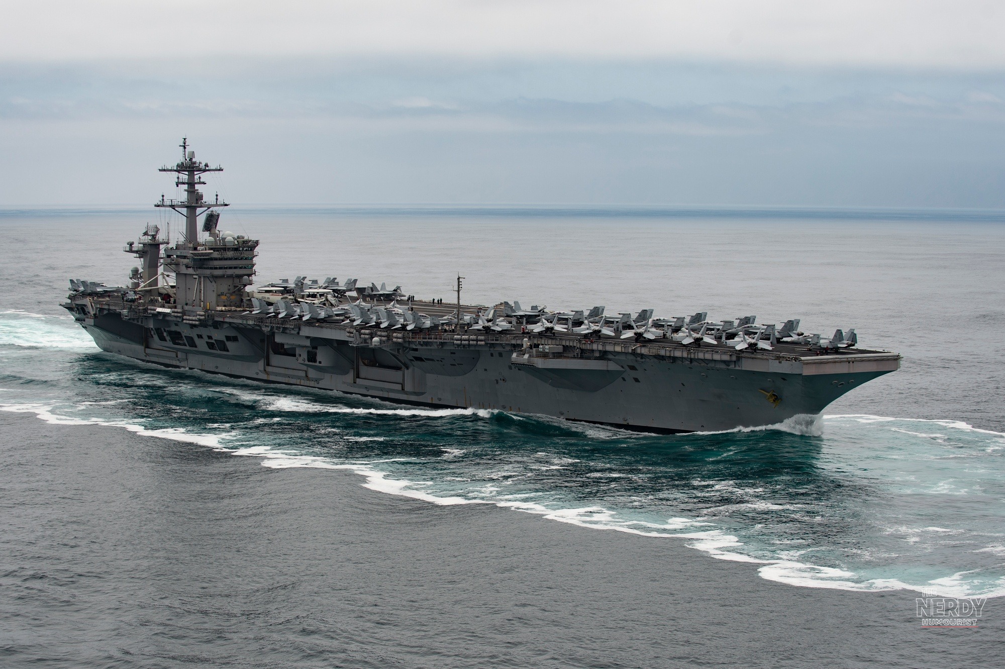 USS Theodore Roosevelt aircraft carrier underway at sea, amid the US Iran war aircraft carrier deployment to the Middle East